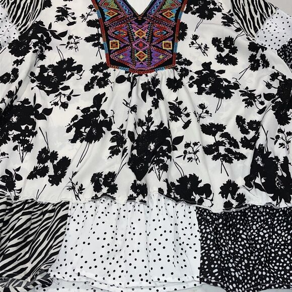 Caleaas Womens 2X Embroidered Tunic Shirt Top Boho Art Wear Lagenlook 3/4 Sleeve - Picture 3 of 11